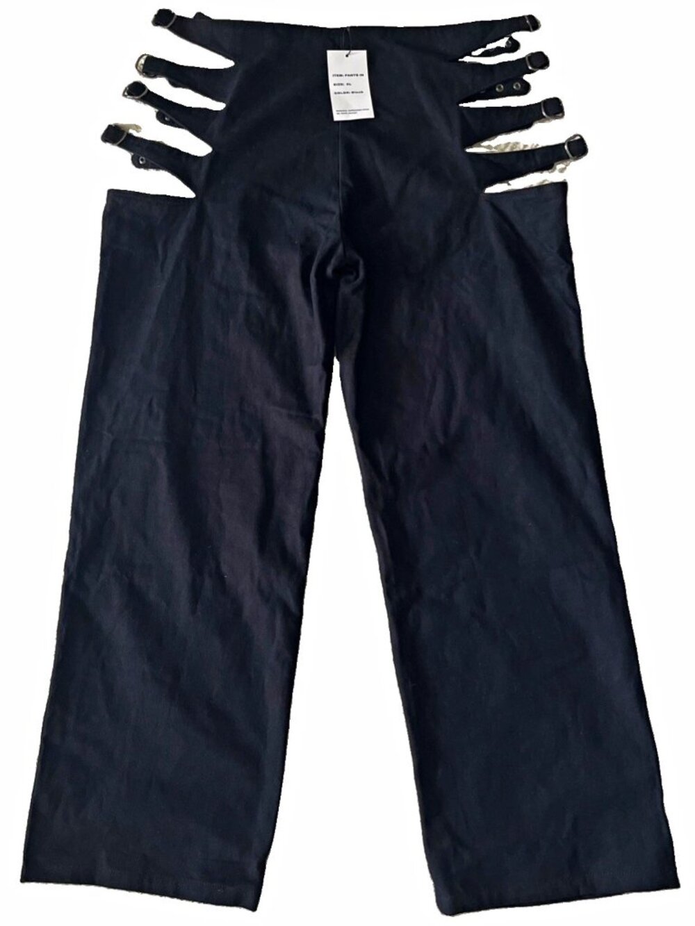 DEFI Pants INS Black XL Wide Leg Heavyweight Denim Buckle Strap NWT